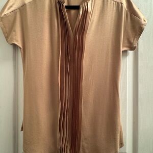 William Rast Tan Pleated Short Sleeve Blouse